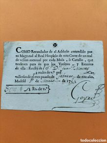 Facturas antiguas: Recibo de 4 Reales de Vellón por uso de 4 Cavallerias. Madrid 1 Marzo 1784.